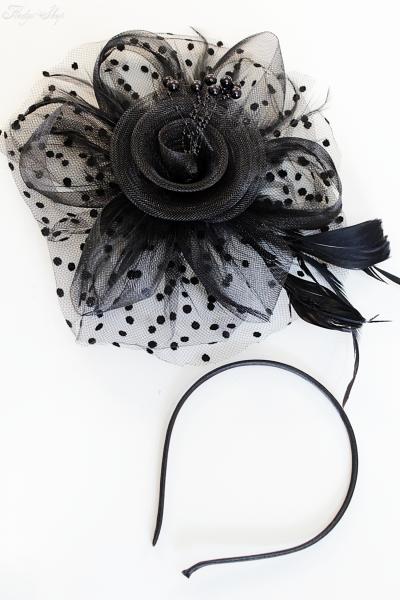 Gothic Haarschmuck „Black flower“ mit Tüll & Federn